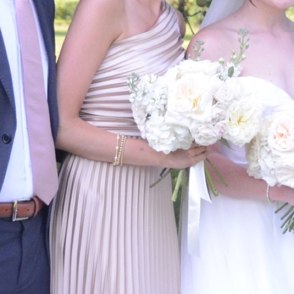 Satin One-Shoulder Pleated Dress - Gold Champagne - Picture 2 of 2